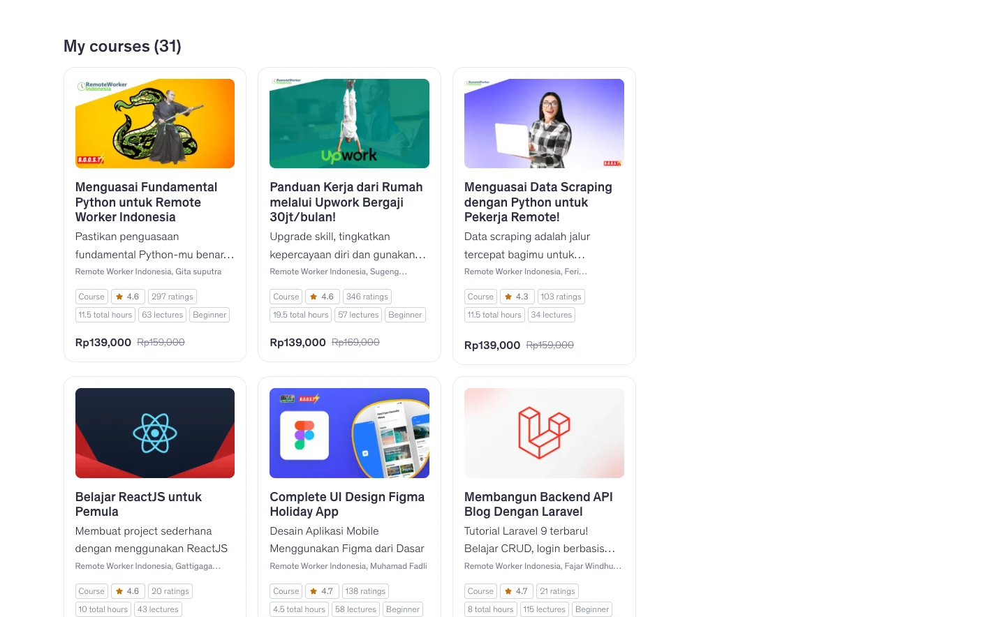 Daftar kursus Remote Worker Indonesia di Udemy