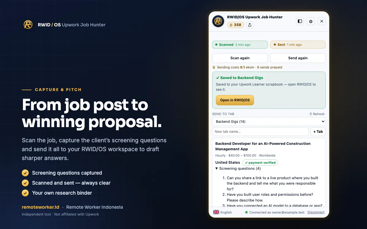 Upwork Job Hunter: Tangkap dan susun proposal